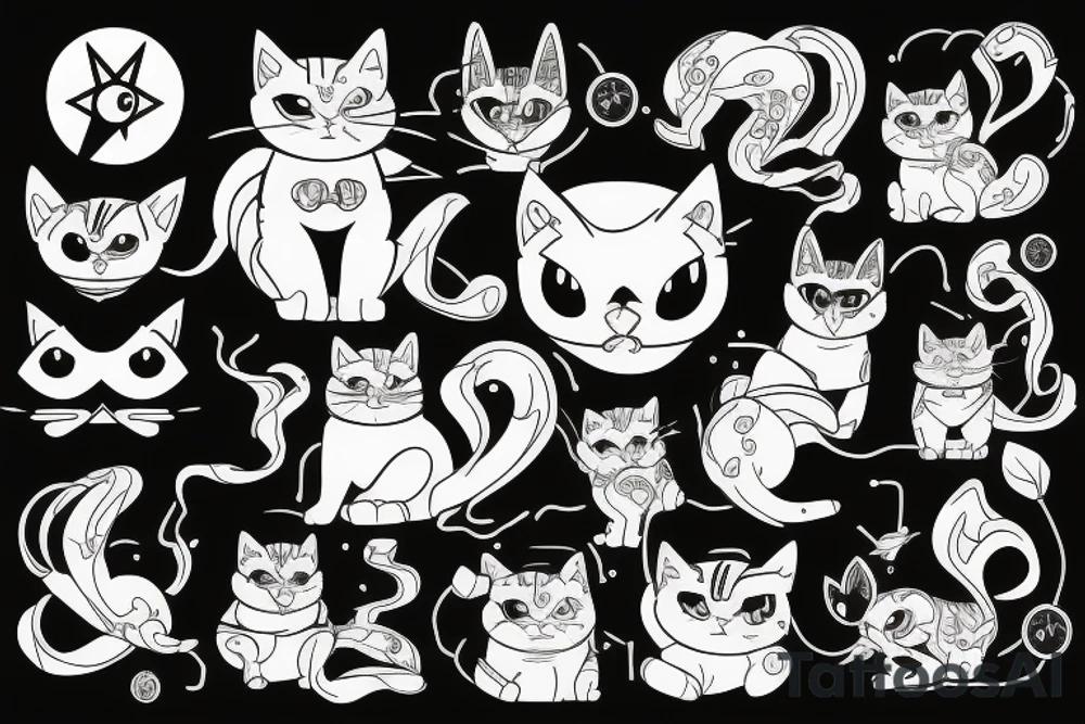 circuit cyber nature magic cat tattoo idea