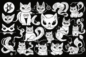 circuit cyber nature magic cat tattoo idea