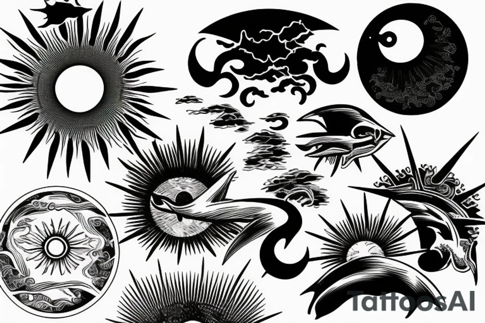 rising sun sun burst sun rise over ocean tattoo idea