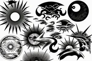 rising sun sun burst sun rise over ocean tattoo idea