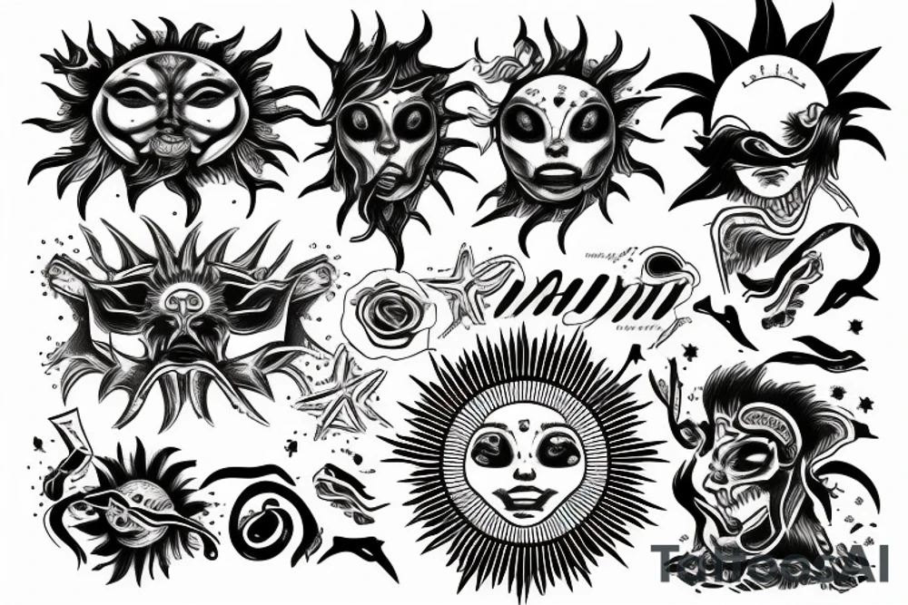 rising sun sun rays sun rise over ocean tattoo idea