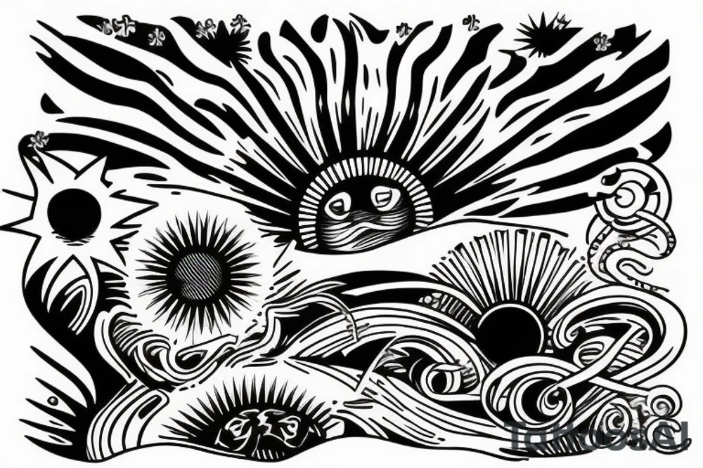 rising sun sun rays sun rise over ocean tattoo idea