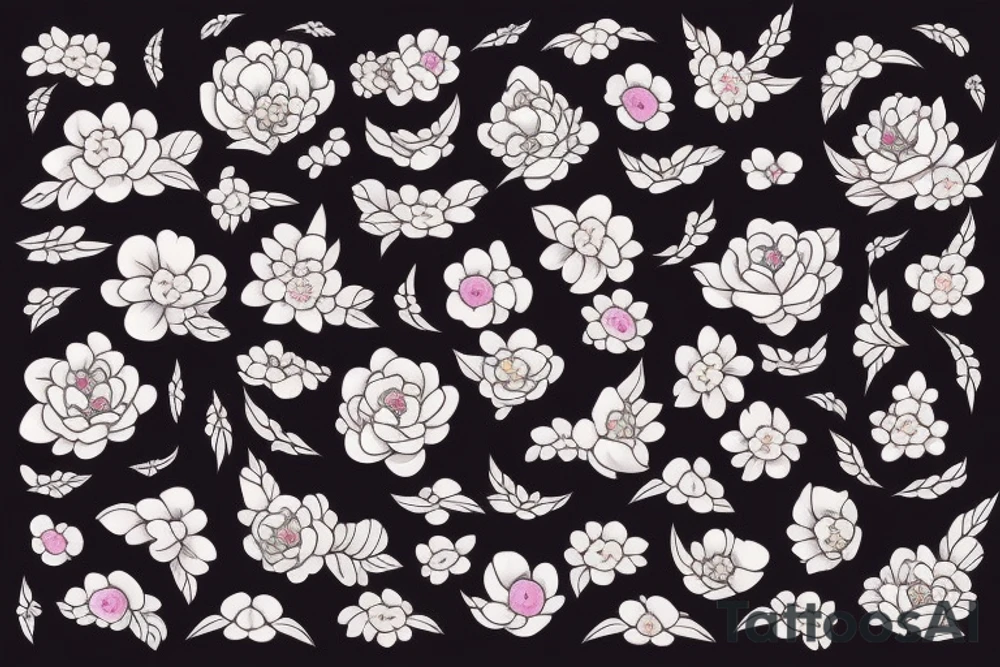 Cat, moon, scull, peonies tattoo idea