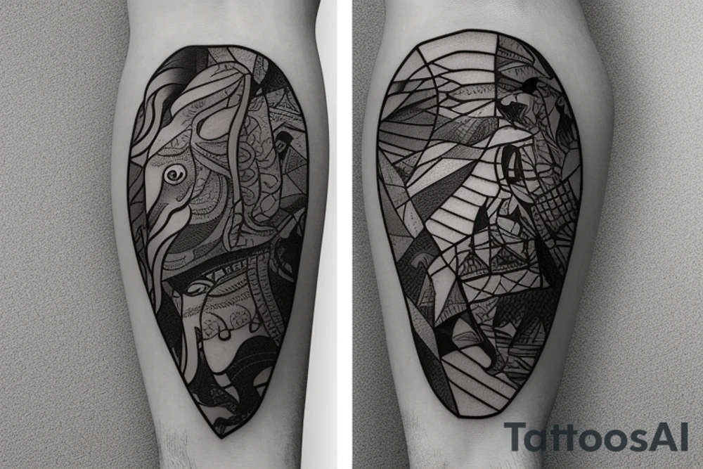A whale on a snowboard dressed in a brown bear skin tattoo idea