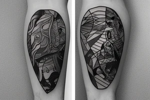 A whale on a snowboard dressed in a brown bear skin tattoo idea