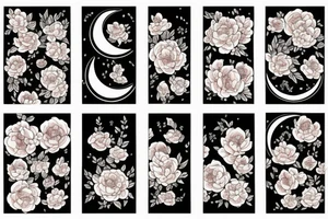 Cat, moon, scull, peonies tattoo idea