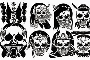 japanese samurai, skull, moweri influence design, white background, no skin tattoo idea