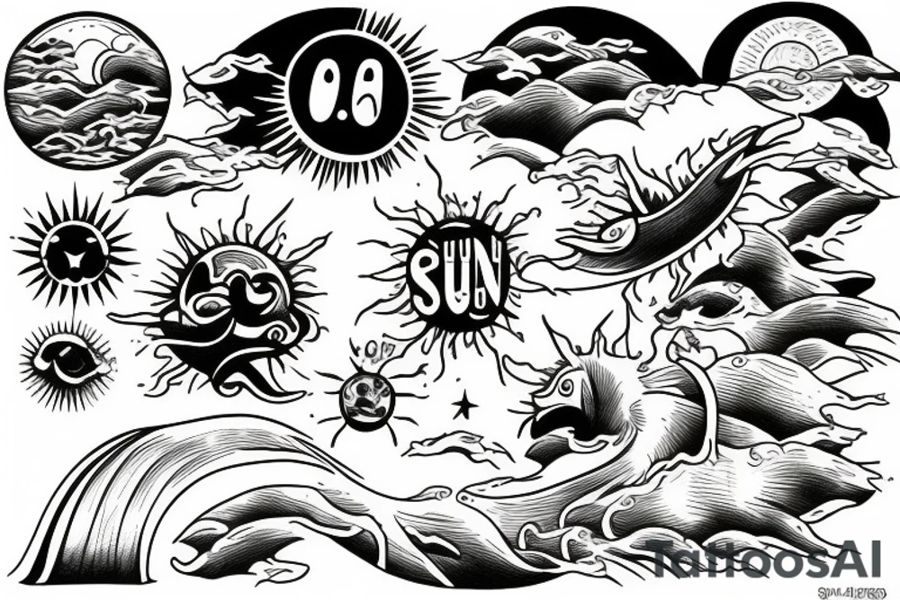 rising sun sun rays sun rise over ocean tattoo idea