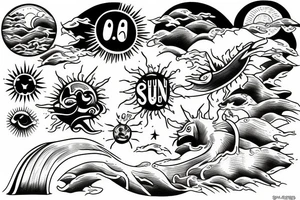 rising sun sun rays sun rise over ocean tattoo idea
