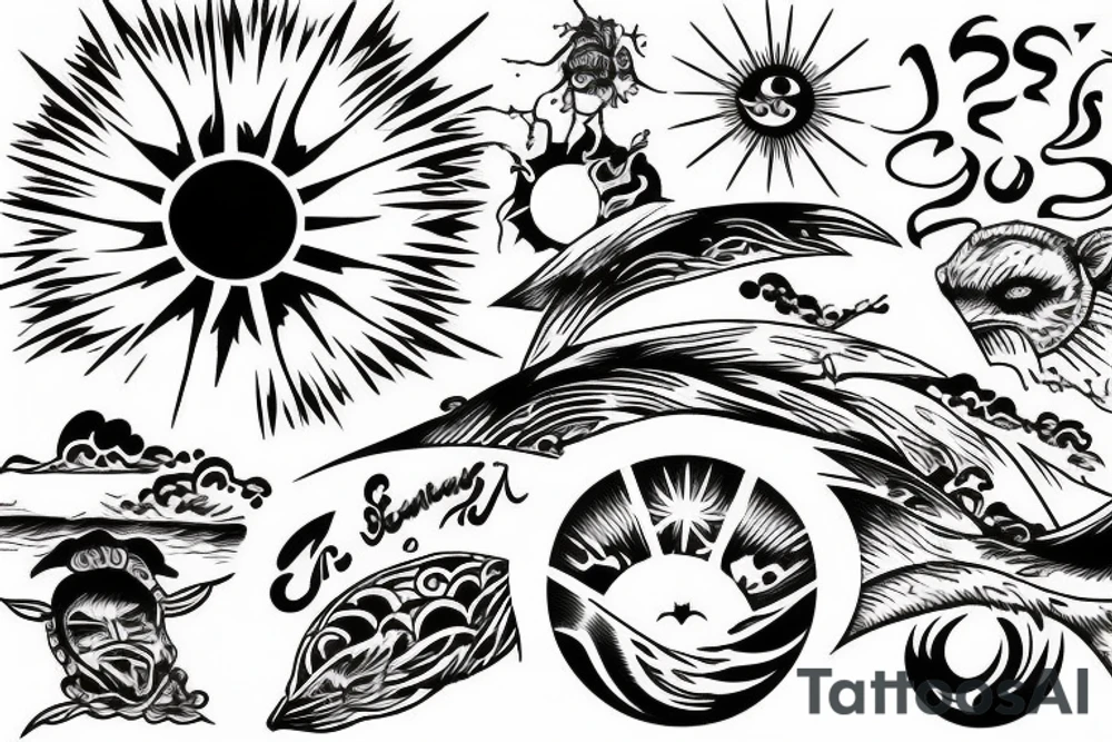 rising sun sun rays sun rise over ocean tattoo idea