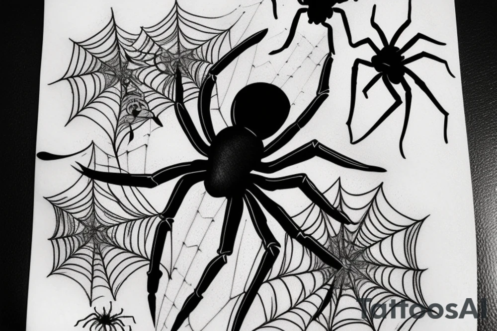 Spider 8 legs full black realistic tattoo idea