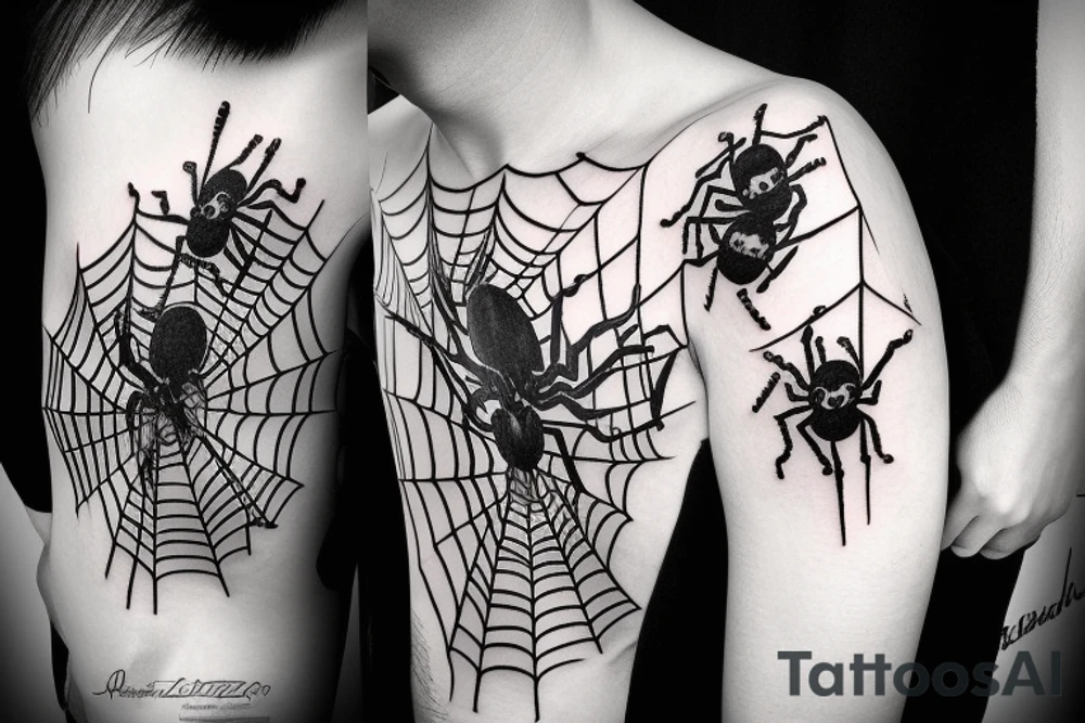 Spider 8 legs full black realistic tattoo idea