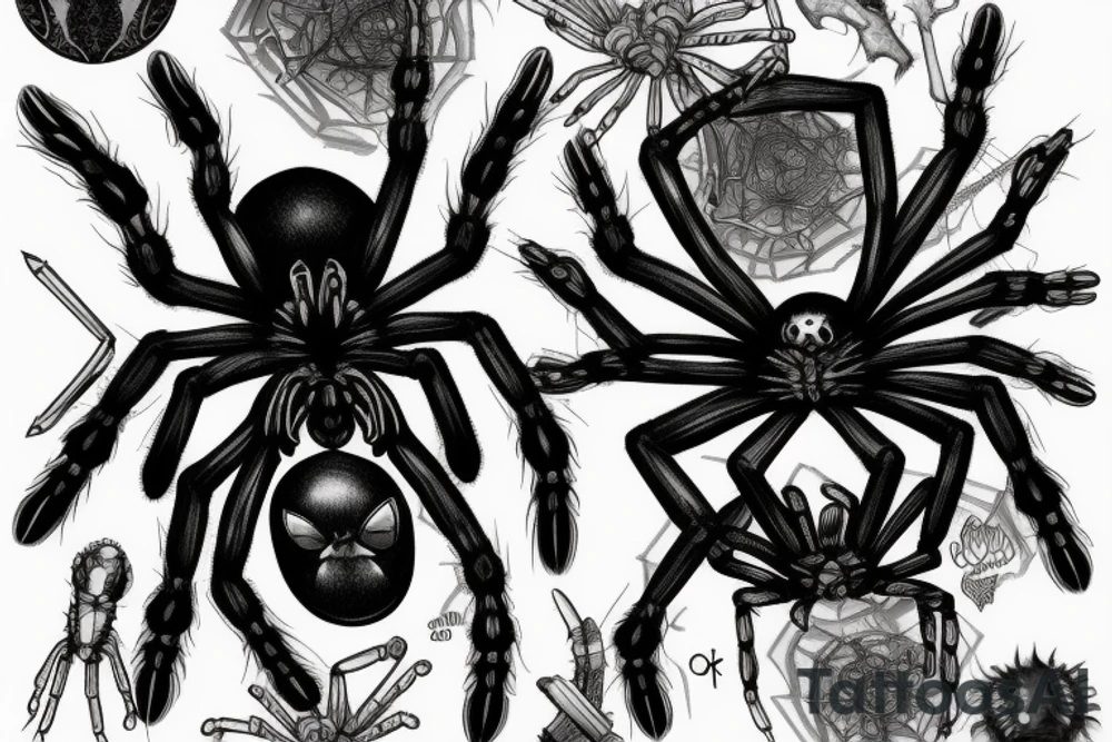 Spider 8 legs full black realistic tattoo idea