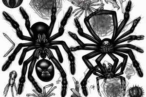 Spider 8 legs full black realistic tattoo idea
