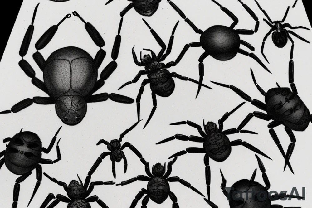 Spider 8 legs full black realistic tattoo idea