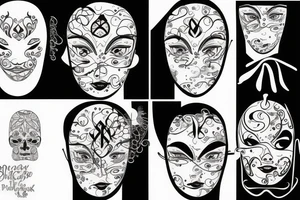 Blackwork precolombin vector mask face tattoo idea