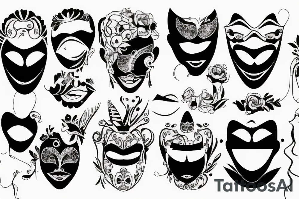 Blackwork precolombin vector mask face tattoo idea