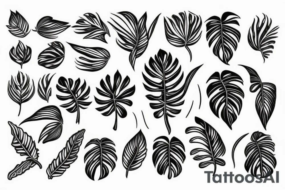 Monstera leaves with roots tattoo idea