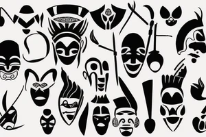 Blackwork pre colombian vector mask face tattoo idea