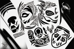 Blackwork pre colombian vector mask face tattoo idea