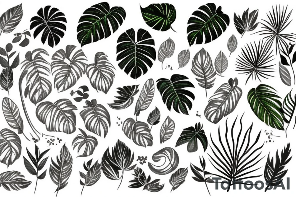 Plants Monstera with leaves and roots tattoo idea