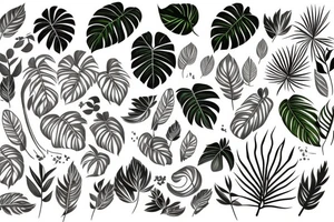 Plants Monstera with leaves and roots tattoo idea