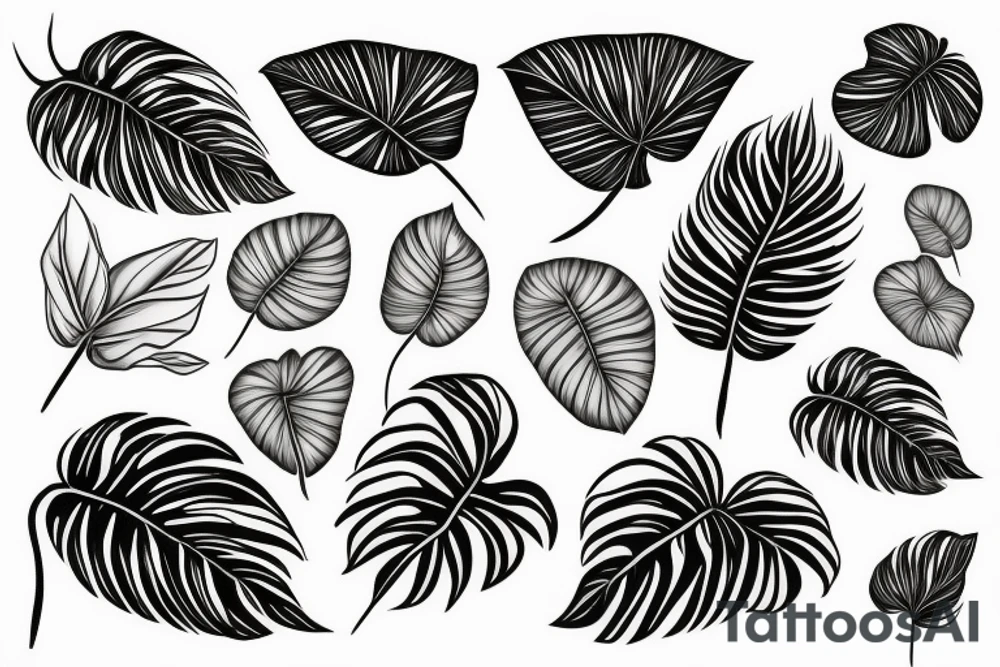 Plants Monstera with leaves and roots tattoo idea