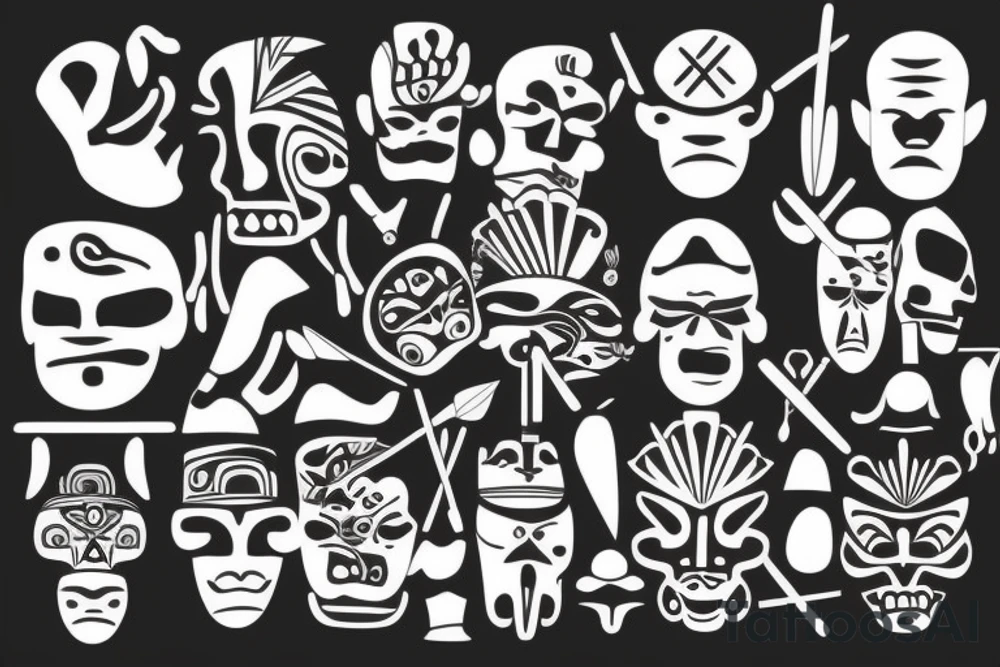 Blackwork pre colombian vector face tattoo idea