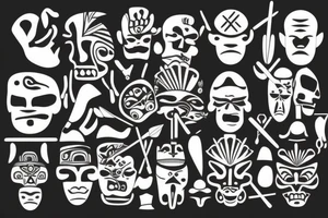 Blackwork pre colombian vector face tattoo idea