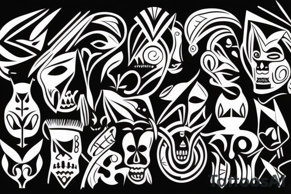 Blackwork pre colombian vector face tattoo idea