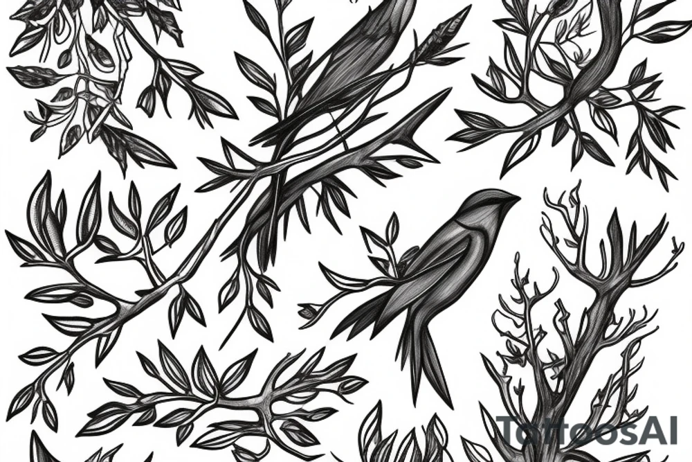 nightingale in rowan branches tattoo idea