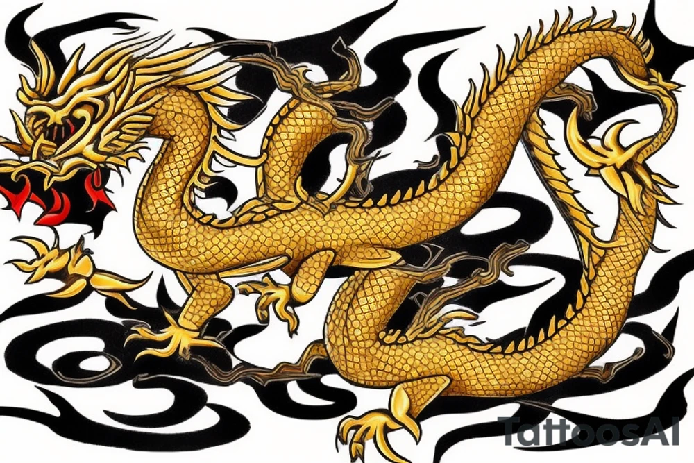 golden dragon on mountain tattoo idea