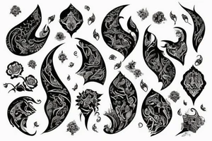 نصف قلب شکسته که با صف کله اسکلت سر چسپیده بهم tattoo idea