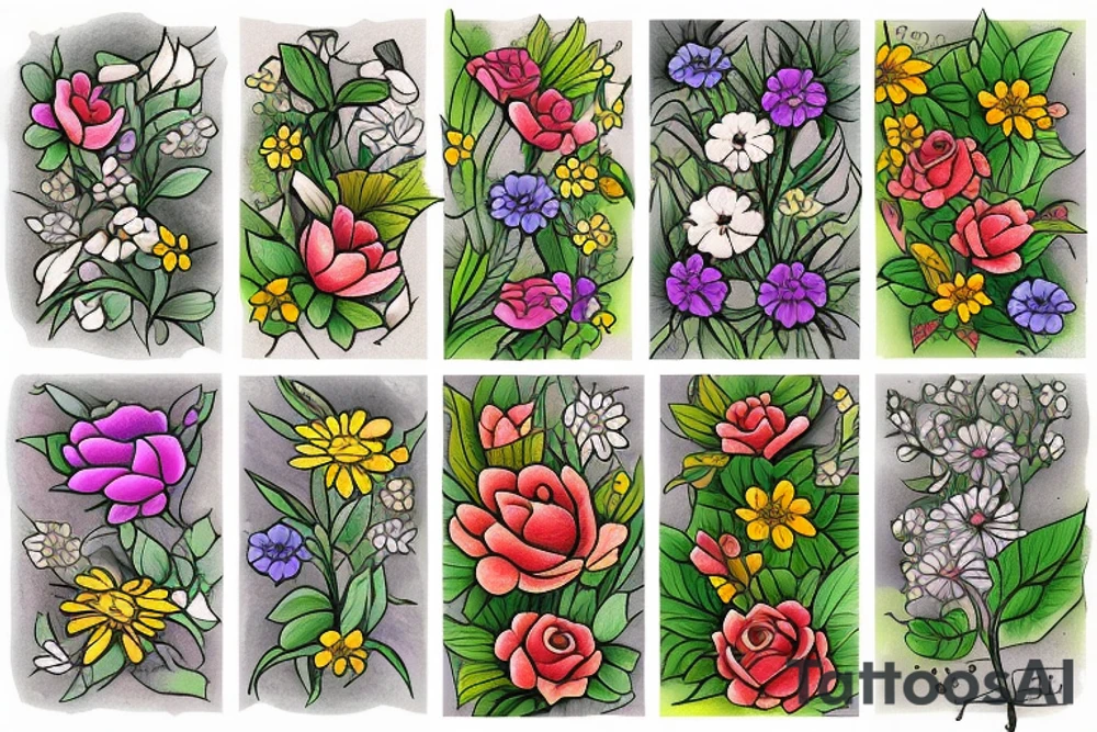 flowers in garden tattoo idea