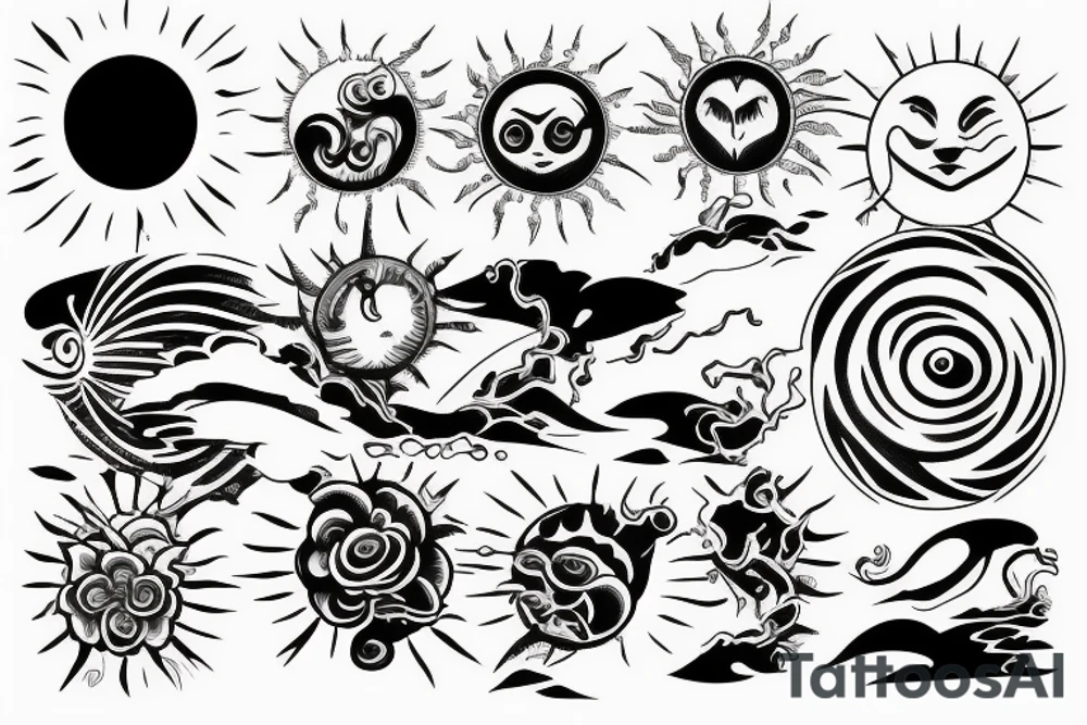 light shading rising sun sun rays sun rise over ocean tattoo idea