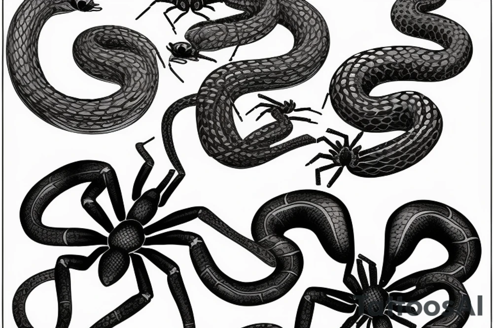 spider fights snake tattoo idea