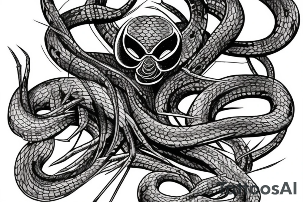 spider fights snake tattoo idea