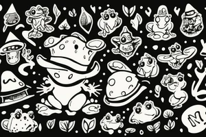 toad in a magic hat, sitting in the forest, graphic tattoo idea