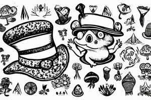toad in a magic hat, sitting in the forest, graphic tattoo idea