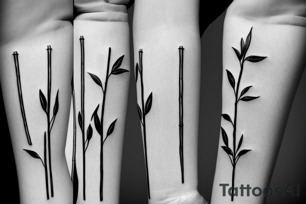 Bamboo sticks with leaves, straight and narrow tattoo idea Bamboo sticks with leaves, straight and narrow tattoo idea
