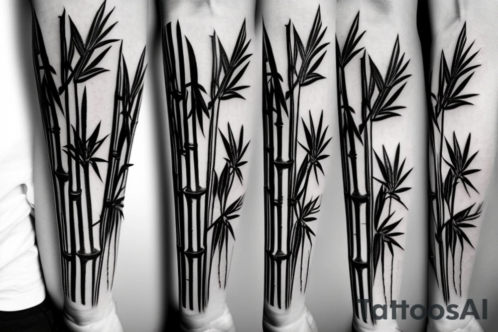 Straight and narrow bamboo sticks with leaves tattoo idea