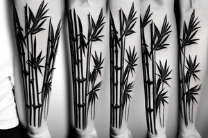 Straight and narrow bamboo sticks with leaves tattoo idea
