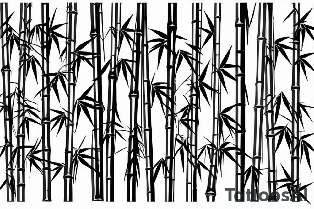 Straight and narrow bamboo sticks with leaves tattoo idea