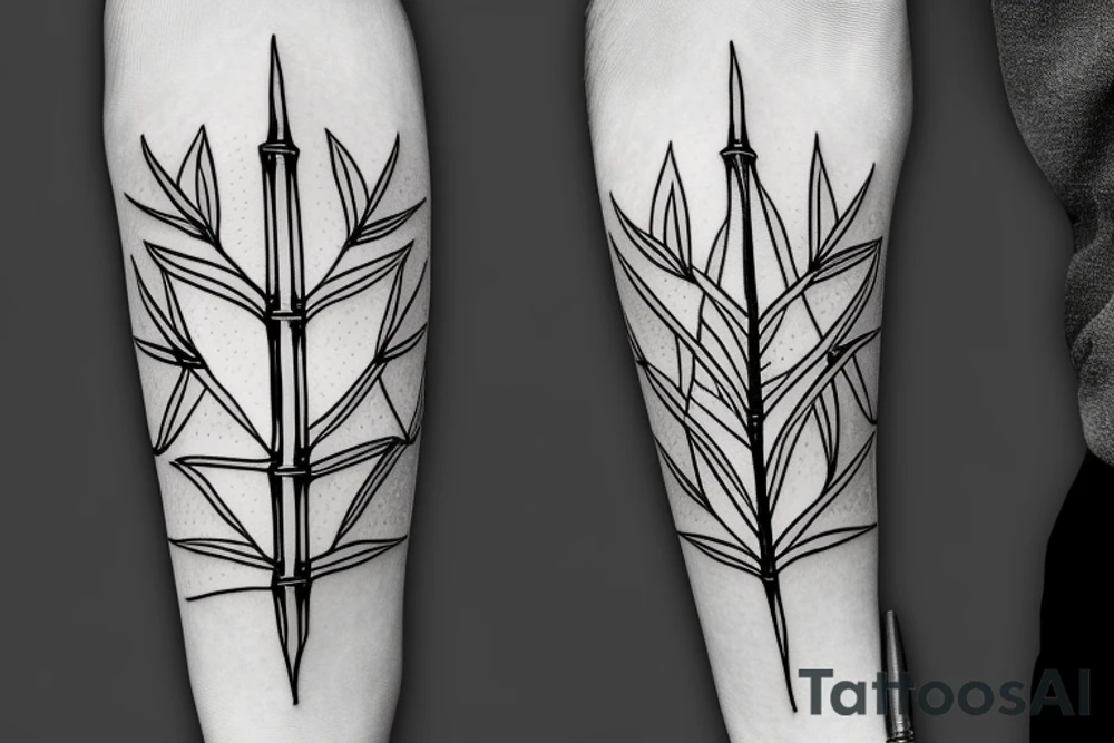Straight and narrow bamboo sticks with leaves tattoo idea