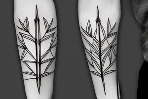 Straight and narrow bamboo sticks with leaves tattoo idea