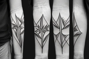 Straight and narrow bamboo sticks with leaves tattoo idea