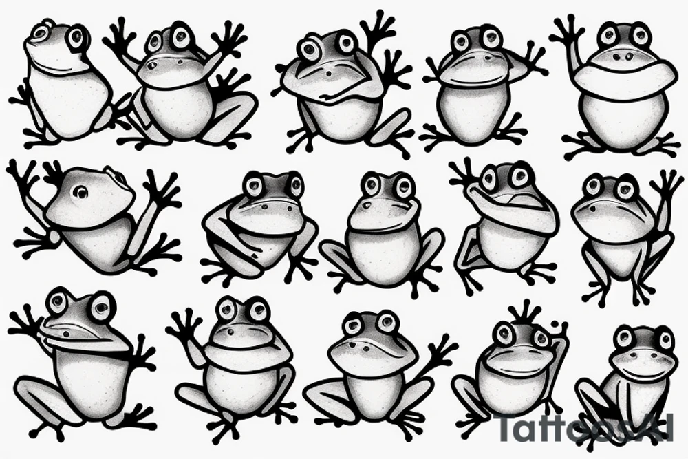 two small funny frogs tattoo idea