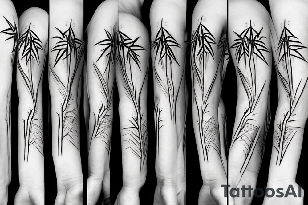 Straight and narrow bamboo sticks with leaves tattoo idea Straight and narrow bamboo sticks with leaves tattoo idea