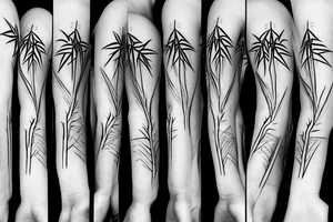 Straight and narrow bamboo sticks with leaves tattoo idea