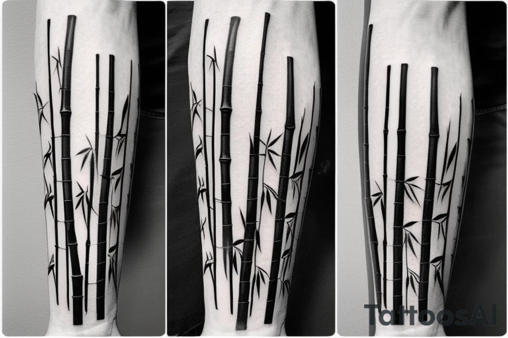 Straight and narrow bamboo sticks with leaves tattoo idea